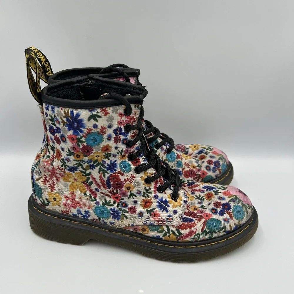 Dr. Martens‎ Delaney Y Wander Floral Poppy Bloom Combat Moto Boot Girls Size 3